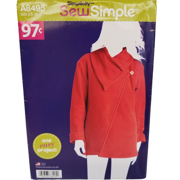 Simplicity A8495 Sewing Pattern Coat Asymmetrical Closure Misses Sz XS-XL UNCUT - Picture 1 of 5